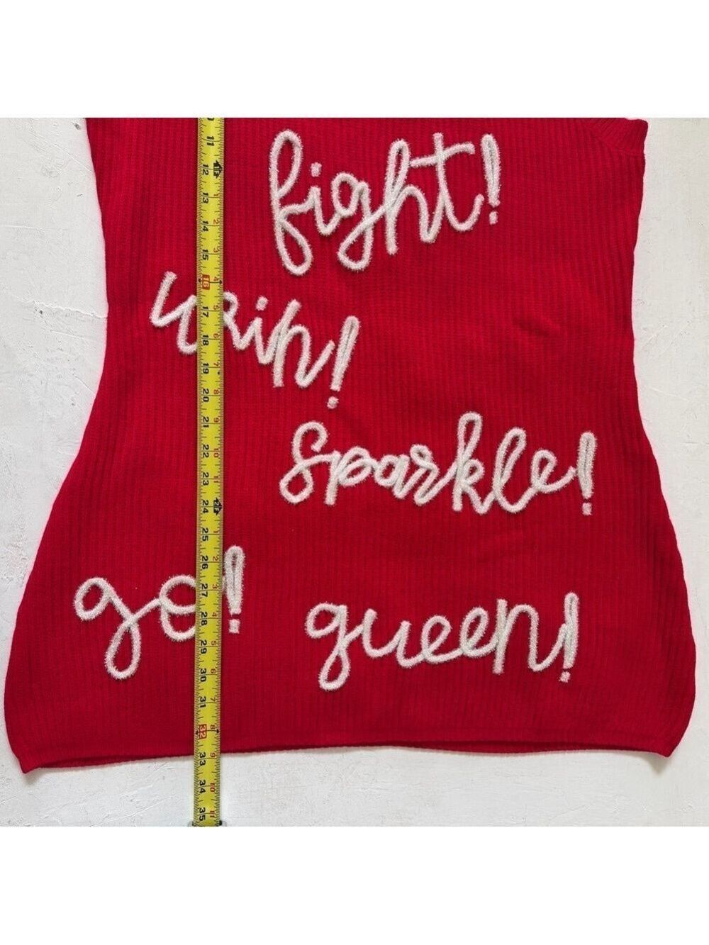 Queen of Sparkles Fight! Win! Sweater Dress Red White Christmas Size M - Picture 9 of 9